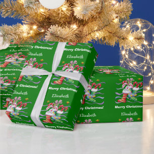 Green Christmas Strumpf Bunny Personalisiert Geschenkpapier