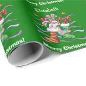 Green Christmas Strumpf Bunny Personalisiert Geschenkpapier (Rolleneckpunkt)