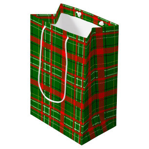Green Christmas Tartan Kariertes Muster Design Mittlere Geschenktüte