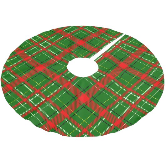 Green Christmas Tartan Plaid Pattern Design Polyester Weihnachtsbaumdecke (Schrägansicht)