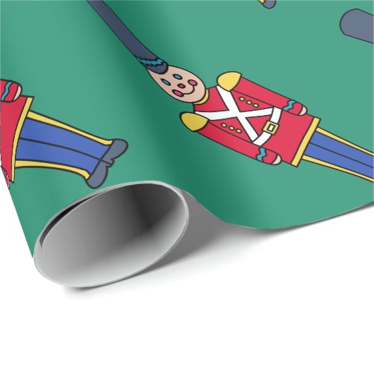 Green Christmas Toy Soldiers Wrapping Paper Geschenkpapier (Rolleneckpunkt)