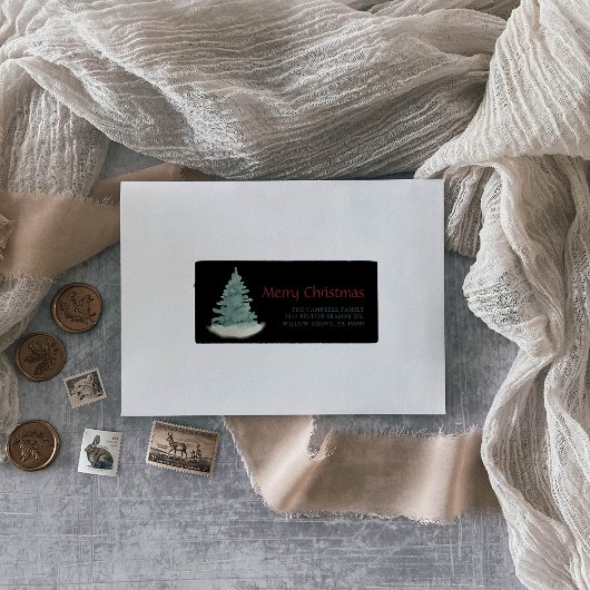 Green Christmas Tree Black Return Address Label Adressaufkleber