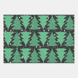 Green Christmas Tree Boho Lights Geschenkpapier Set