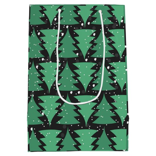 Green Christmas Tree Boho Lights Mittlere Geschenktüte (Rückseite)