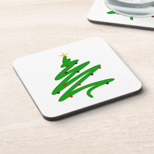 Green Christmas Tree Doodle Getränkeuntersetzer (Linke Seite)