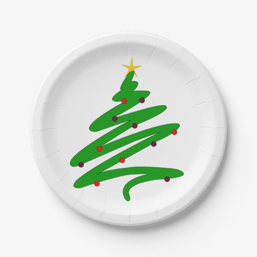 Green Christmas Tree Doodle Pappteller (Vorderseite)