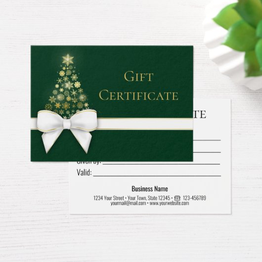 Green Christmas Tree Gold Snowflakes Bow Geschenkk (Schreibtisch)