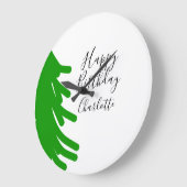 Green Christmas tree happy birthday December winte Große Wanduhr (Winkel)