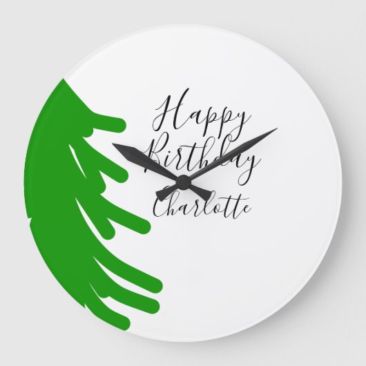 Green Christmas tree happy birthday December winte Große Wanduhr (Vorderseite)