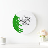 Green Christmas tree happy birthday December winte Große Wanduhr (Zuhause)