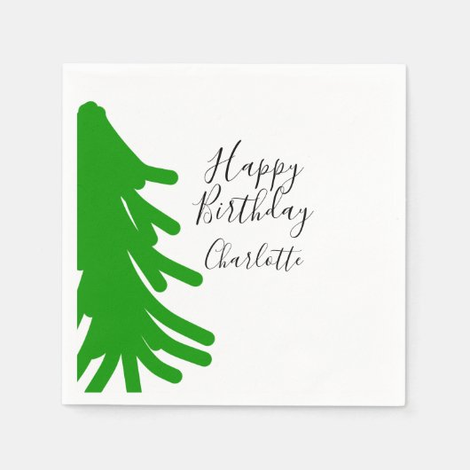 Green Christmas tree happy birthday December winte Serviette (Vorderseite)