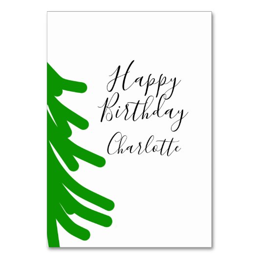 Green Christmas tree happy birthday December winte Tischnummer (Vorderseite)