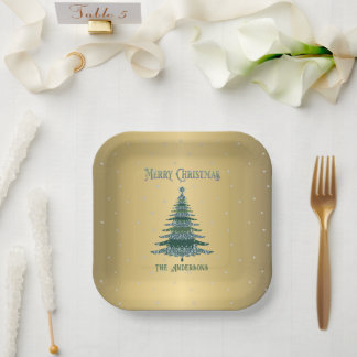 Green Christmas Tree Name Custom Gold Foil Pappteller