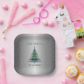 Green Christmas Tree Name Custom Silver Foil Pappteller (Party)