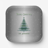 Green Christmas Tree Name Custom Silver Foil Pappteller (Vorderseite)