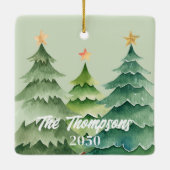 Green Christmas Tree Photo Holiday Custom Keramikornament (Rückseite)