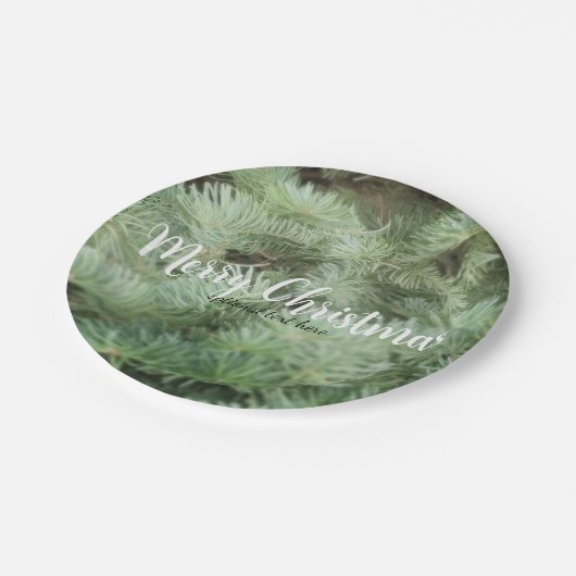 Green Christmas Tree Pine Holiday Custom Party Pappteller (Schrägansicht)