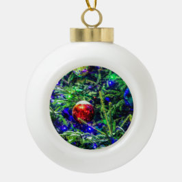 Green Christmas Tree Red Ball Keramik Kugel-Ornament