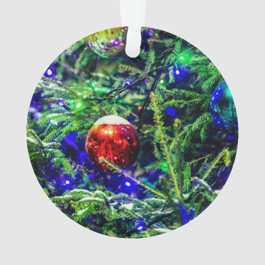 Green Christmas Tree Red Ball Ornament (Rückseite)