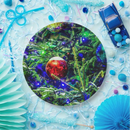 Green Christmas Tree Red Ball Pappteller (Party)