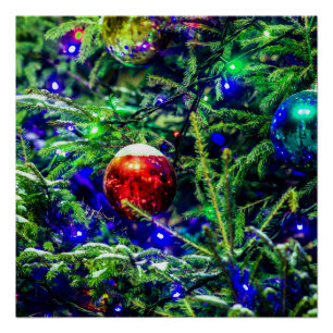 Green Christmas Tree Red Ball Poster