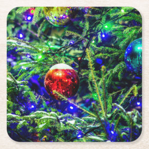 Green Christmas Tree Red Ball Rechteckiger Pappuntersetzer