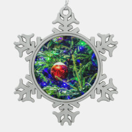 Green Christmas Tree Red Ball Schneeflocken Zinn-Ornament