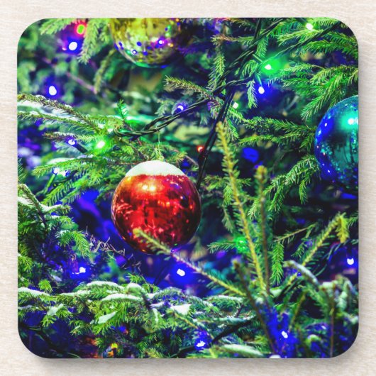 Green Christmas Tree Red Ball Untersetzer (Vorderseite)