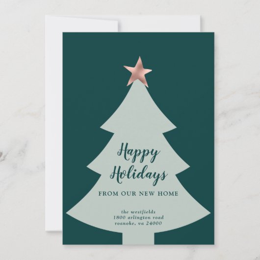 Green Christmas Tree Rose Gold Star Holiday Moving Ankündigung (Vorderseite)