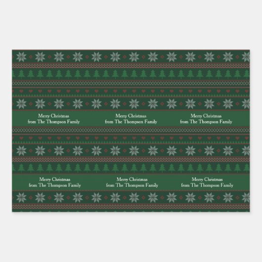 Green Christmas Tree Snowflakes Muster Custom Geschenkpapier Set (Vorderseite)