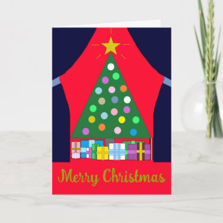 Green Christmas Tree with Blue Drapes: Karte