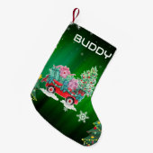 Green Christmas Trees Cart Kleiner Weihnachtsstrumpf (Vorderansicht (hängend))