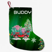 Green Christmas Trees Cart Kleiner Weihnachtsstrumpf (Vorderseite)