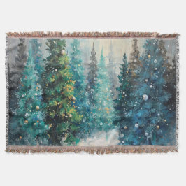Green Christmas Trees Winter Forest Decke