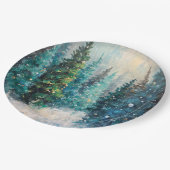 Green Christmas Trees Winter Forest Pappteller (Schrägansicht)