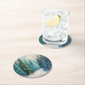 Green Christmas Trees Winter Forest Runder Pappuntersetzer (Vor Ort)