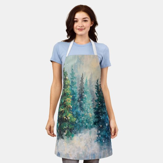 Green Christmas Trees Winter Forest Schürze (Getragen)