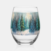 Green Christmas Trees Winter Forest Weinglas Ohne Stiel (Rückseite)