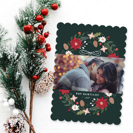 Green Christmas Wreath Floral Holiday Photo Card Einladung