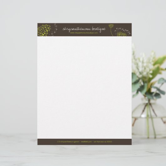 Green Chrysanthemum Blume Elegante Chic Floral Briefkopf (Stehend Vorderseite)