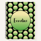 Green Circles on Black Schriftart Name Spiral Note Notizblock (Vorderseite)