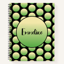 Green Circles on Black Schriftart Name Spiral Note Notizblock