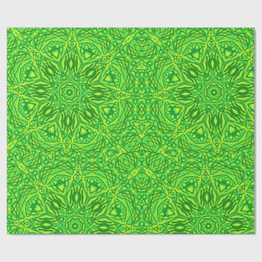 Green Circles Stars Muster Wrapping Paper Geschenkpapier (Flach)
