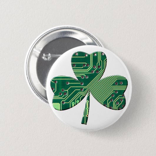 Green Circuit Board St Patrick Day Kleeblatt Button (Vorne & Hinten)