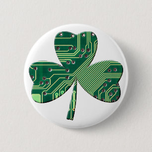 Green Circuit Board St Patrick Day Kleeblatt Button
