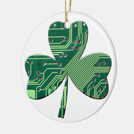Green Circuit Board St Patrick Day Kleeblatt Keramik Ornament (Links)