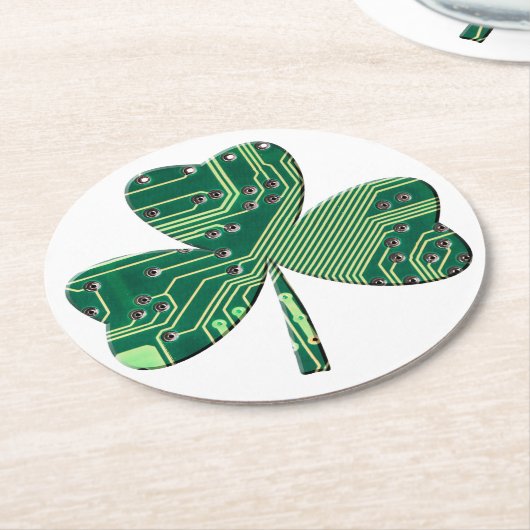 Green Circuit Board St Patrick Day Kleeblatt Runder Pappuntersetzer (Angewinkelt)