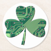 Green Circuit Board St Patrick Day Kleeblatt Runder Pappuntersetzer (Vorderseite)