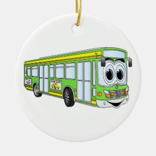 Green City Bus Cartoon Keramik Ornament