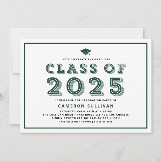 Green Class of 2025 Cap Retro Abschluss Einladung (Vorderseite)